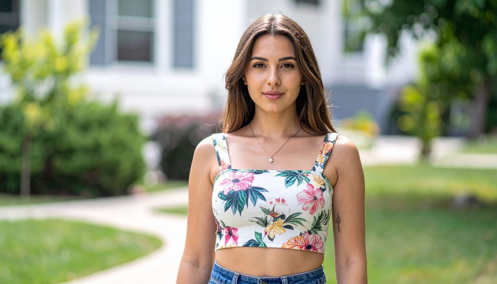2025 yaz modasına uygun Yazlık Crop Top giymiş bir model